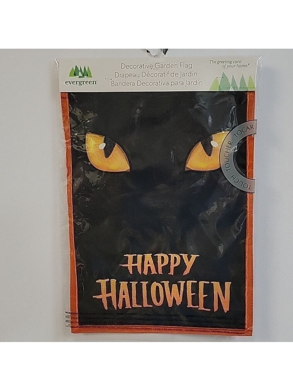 NWT Evergreen High Quality Outdoor Happy Halloween Black Cat Eyes Garden Flag
